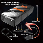 EAFC 1200A Smart Car Jump Starter with 150PSI Air Pump -8000mAh Power Bank  LED Light Smart Inflate for Cars Motorcycles Trucks