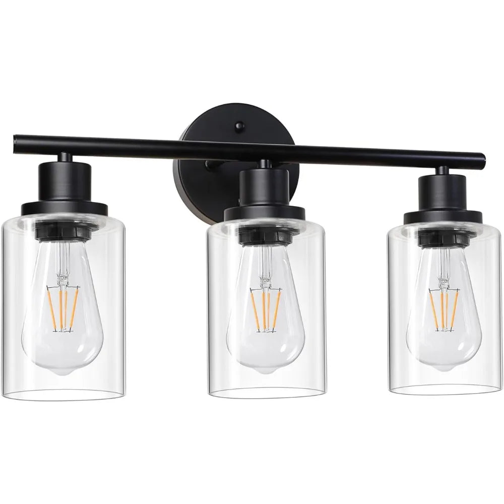 Modern Bathroom Mirror Wall Light Fixtures Black 3-Light Vanity Lights with Clear Glass for Bathroom Living Room Bedroom Hallway Secondary image