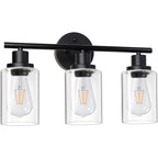 Modern Bathroom Mirror Wall Light Fixtures Black 3-Light Vanity Lights with Clear Glass for Bathroom Living Room Bedroom Hallway