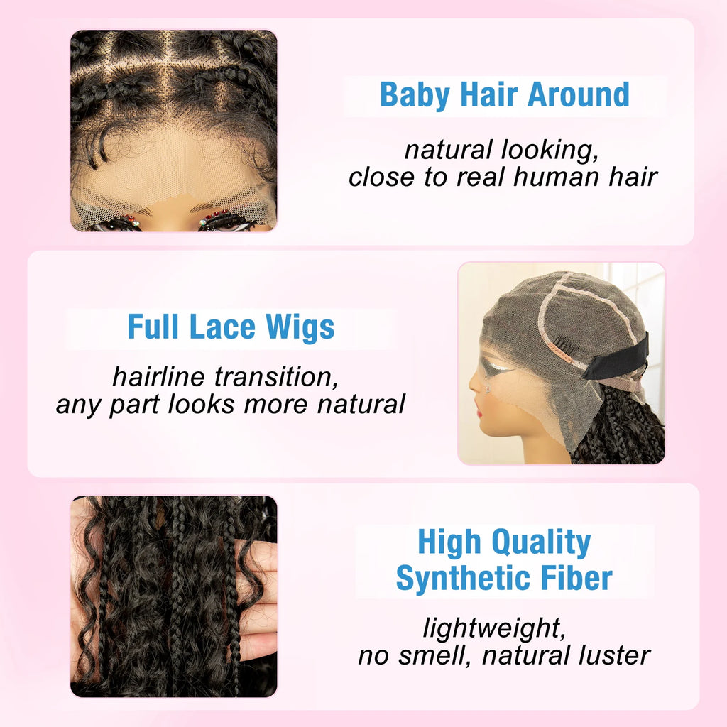 Full Lace Synthetic Box Braided Wigs Boho Braids Wig Black Women 40 Inches Synthetic Wig Afro Bohemian Braiding Hair