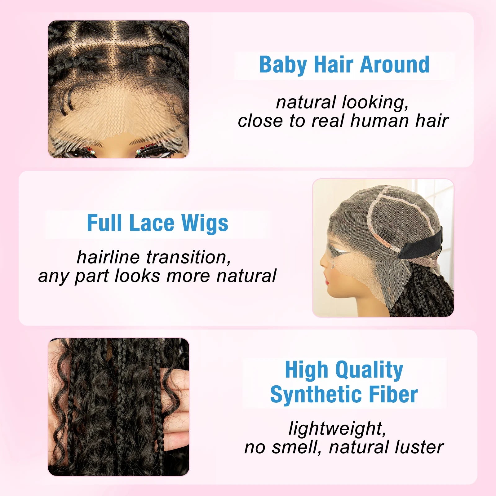 Full Lace Synthetic Box Braided Wigs Boho Braids Wig Black Women 40 Inches Synthetic Wig Afro Bohemian Braiding Hair