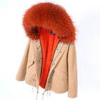 MAOMAOKONG 2025 & 2026 Real Fur Coat New Fashion Fox Fur Collar Winter Women's clothing Removable Lining Thickened Jacket Short Parka