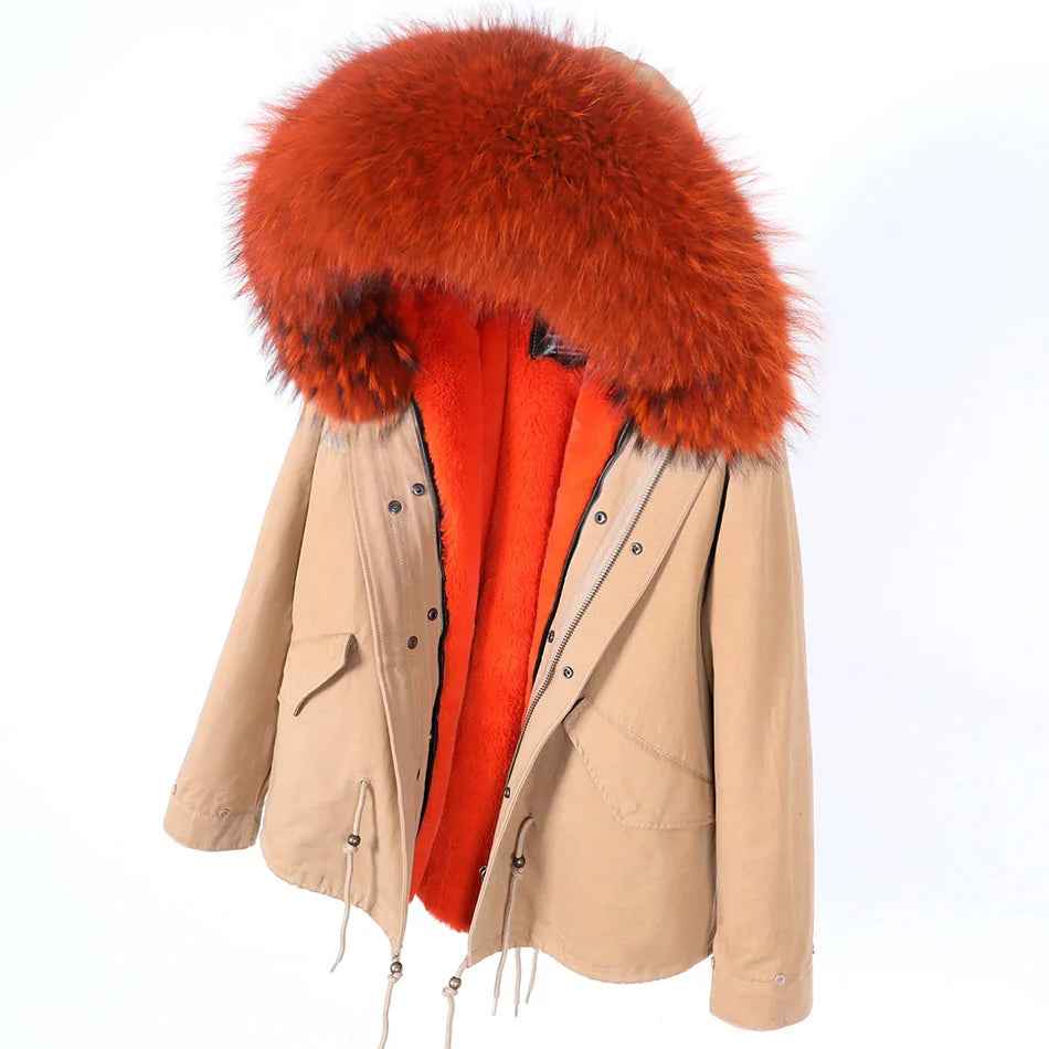 MAOMAOKONG 2025 & 2026 Real Fur Coat New Fashion Fox Fur Collar Winter Women's clothing Removable Lining Thickened Jacket Short Parka