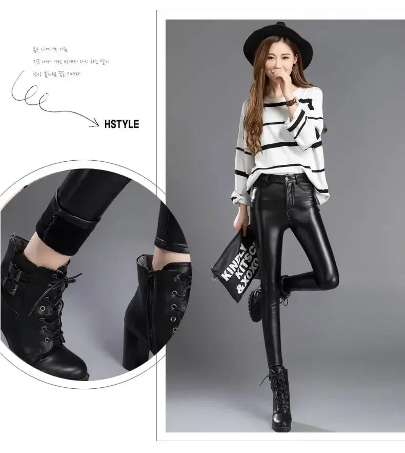 High Waist Faux Leather Leggings – Warm Winter Pants
