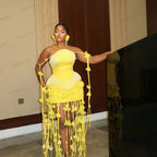 Pink Gorgeous Straight Cocktail Dress With Flowers Tassels Beads Luxury Birthday Dress African Sexy Evening Dresses Customized