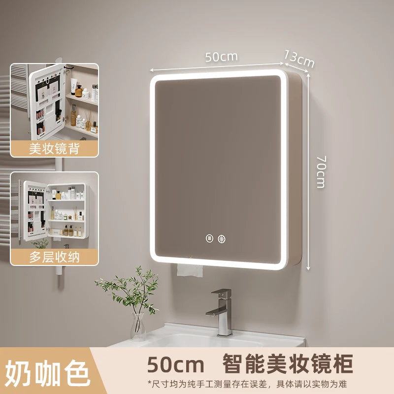 ‌Smart Corner Round Space Aluminum Mirror Cabinet, Wall Mounted Bathroom Storage with Shelves,Medicine Cabinet  Vanity Organizer