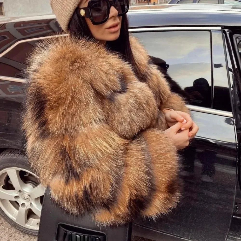 Real Fox Fur Coat Winter Jacket Women O-neck Thick Fashion 2025 & 2026 Natural Fox Fur Raccoon Outerwear Warm Luxury Female Plus Size Main image