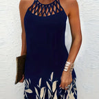 2024 Summer National Wind Positioning Printing Mesh Belt Sleeveless Casual Dress