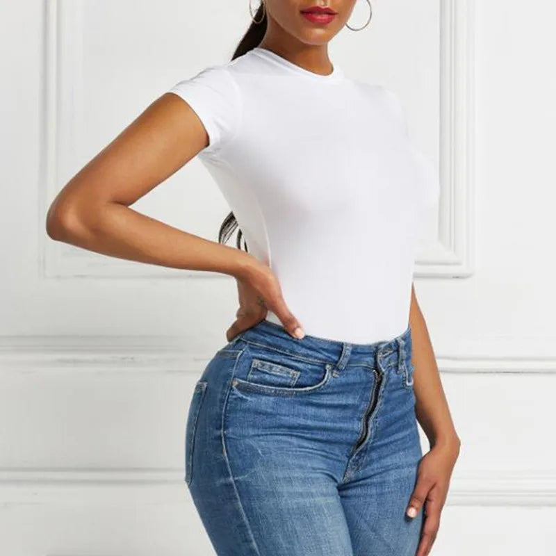 Women Sexy Summer Bodycon Bodysuit Fashion Casual Solid Short Sleeve Body Tops For Women Female Romper