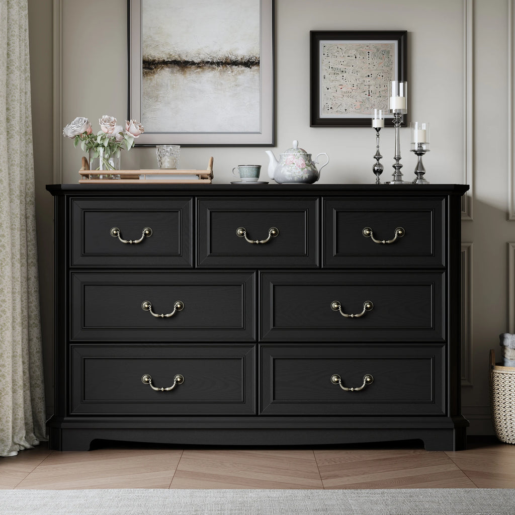 Farmhouse Dresser for Bedroom with 7 Drawer, Wood Vintage Dresser TV Stand for Living Room, Hallway