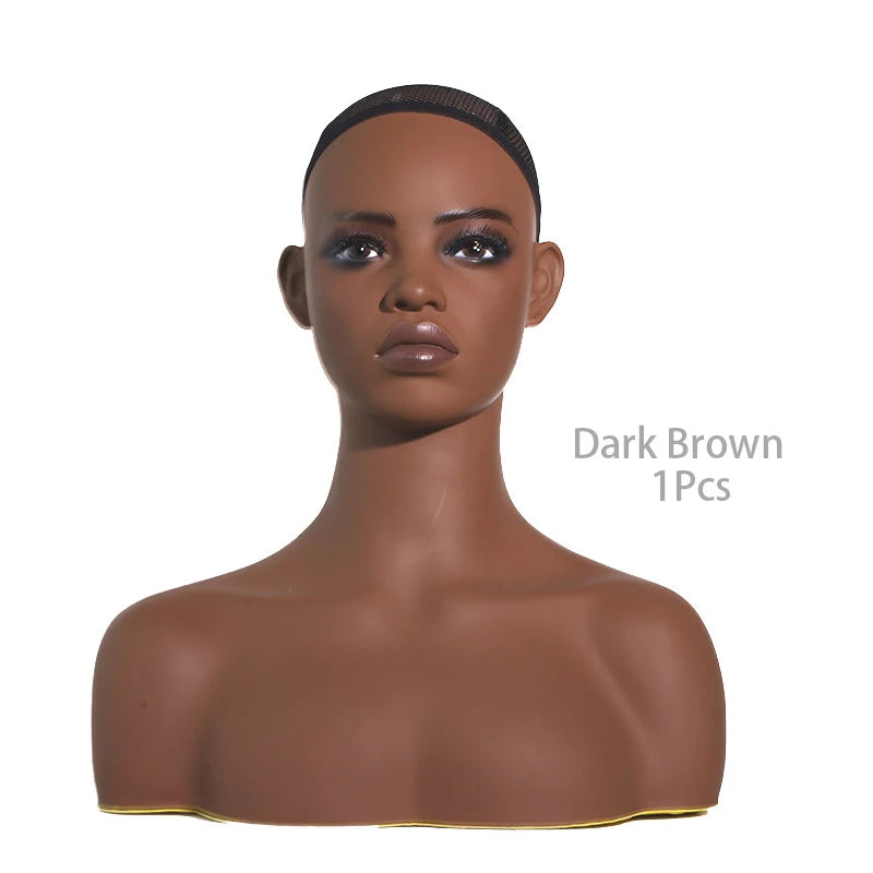 Mannequin Head For Wig African Dummy Head For Wig Doll Head With Anti Slip Hairnet Realistic Mannequin Head With Shoulders
