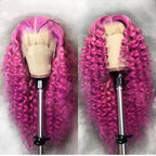 Rose Pink Small Curls Lace Front Wig 13x4 HD Deep Wave Frontal Wig for Women Synthetic Lace Frontal Wig Pre Plucked Daily