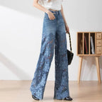 Jeans for Women High Waist Lace Patchwork Pantalones Hollow Out Oversized Spring Casual Loose All Match Pants Fashion Elegant