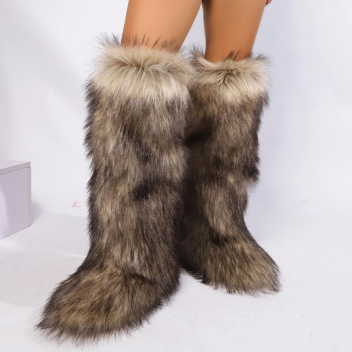 Winter New High Boots Over The Knee Snow Boots Women Plus Velvet Warm Imitation Fox Fur Boots Imitation Raccoon Fur Winter Boots