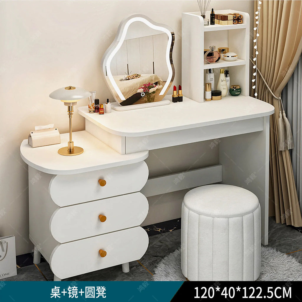 Bedroom Mirror Dressing Table Desk White Drawers Light Makeup Vanity Wood Room Penteadeira Com Espelho Dresser Furniture