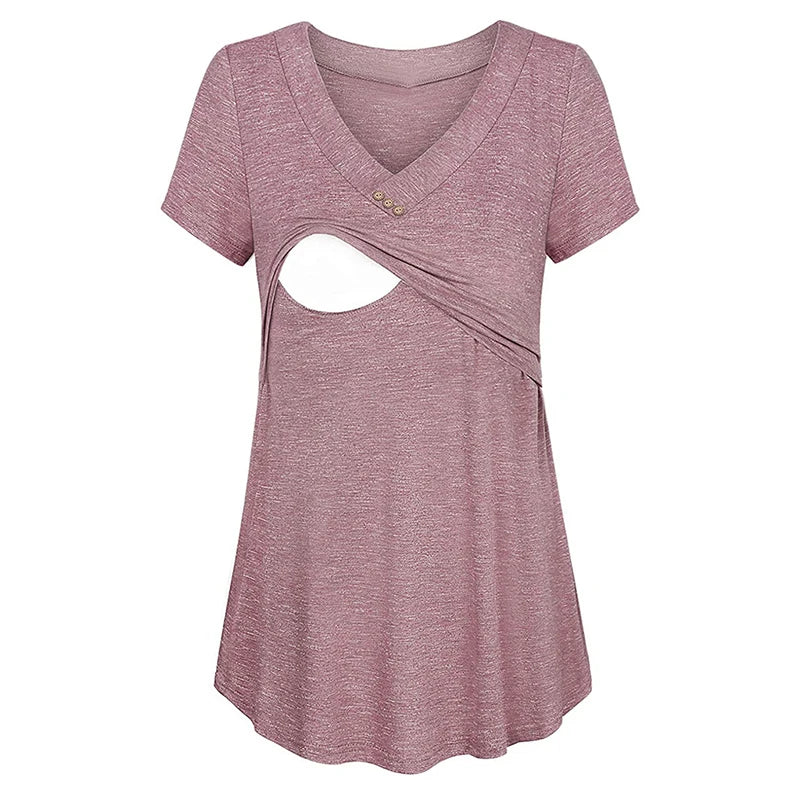 Casual Womens Maternity T-Shirt Top Summer Soild Color Short Sleeve  Tee Shirt Crew Neck Basic Nursing Tops Comfort Tee