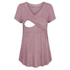 Casual Womens Maternity T-Shirt Top Summer Soild Color Short Sleeve  Tee Shirt Crew Neck Basic Nursing Tops Comfort Tee