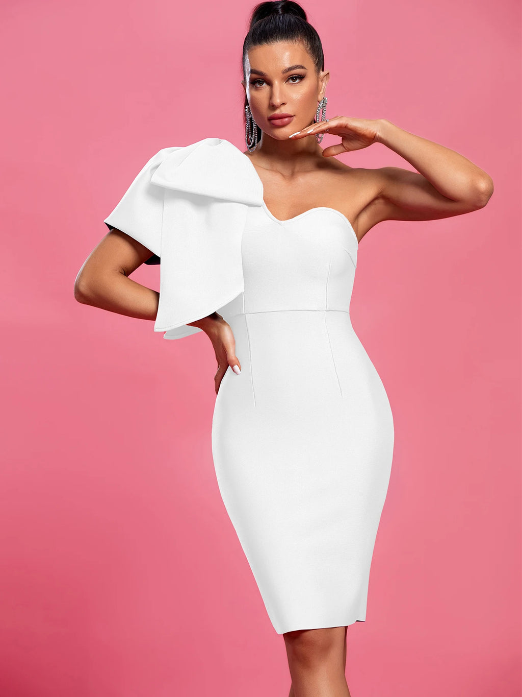 Evening Bandage Dress White Elegant Party Dresses for Women Ruffle Sexy One Shoulder Birthday Club Outfit 2026 Summer New