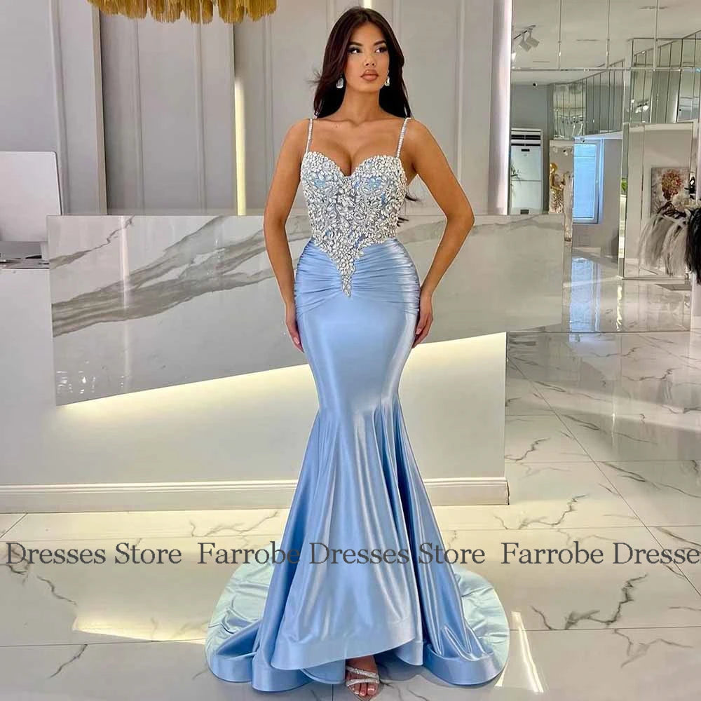 Dubai Luxury Prom Dresses Satin Mermaid/Trumpet Celebrity Dress Rose Pink Sweetheart Rhinestones Pleat Ruched Party Dress Long Secondary image