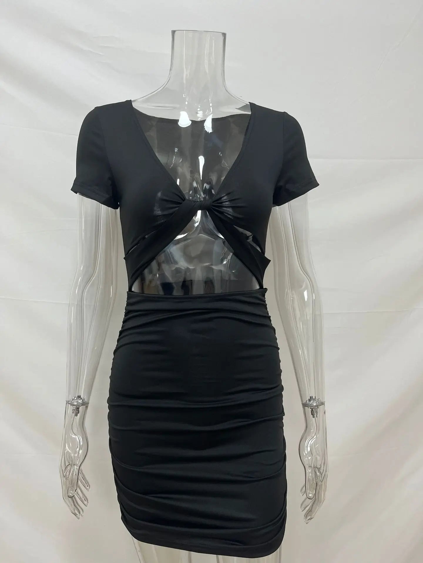 2026 cross-border women's short-sleeved summer Europe and the United States sexy V-neck Fanny pack buttock dress