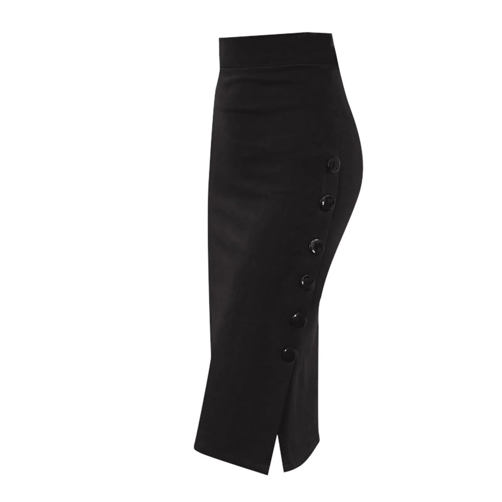 Elegant Women Vintage Office Lady Slim Skirts High Waist Buttons Slit Pencil Skirts Women Summer Sexy S-3XL Stretch Midi Skirts