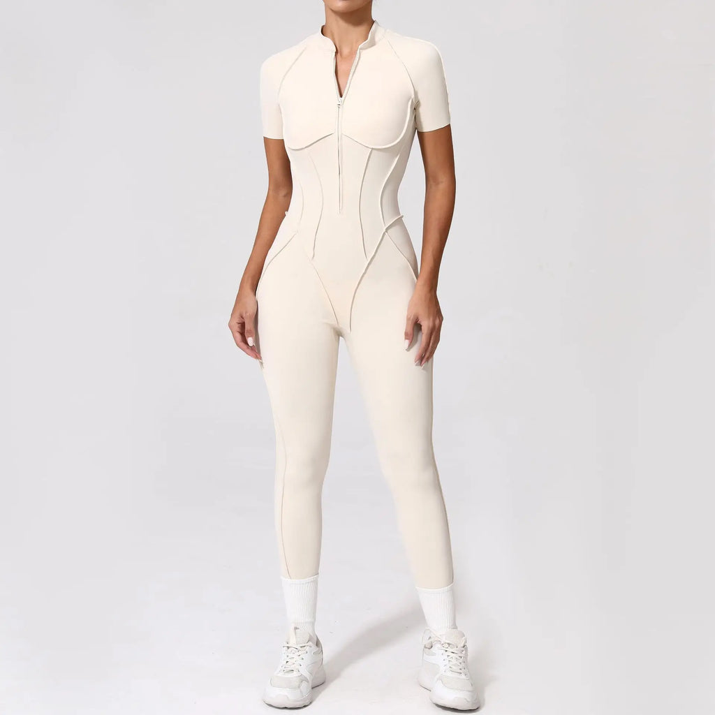 Seamless Yoga Jumpsuits Sports Fitness Zipper Hip-lifting Short-sleeved Backless Dance Workout Gym Shorts Bodysuits for Women