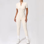 Seamless Yoga Jumpsuits Sports Fitness Zipper Hip-lifting Short-sleeved Backless Dance Workout Gym Shorts Bodysuits for Women