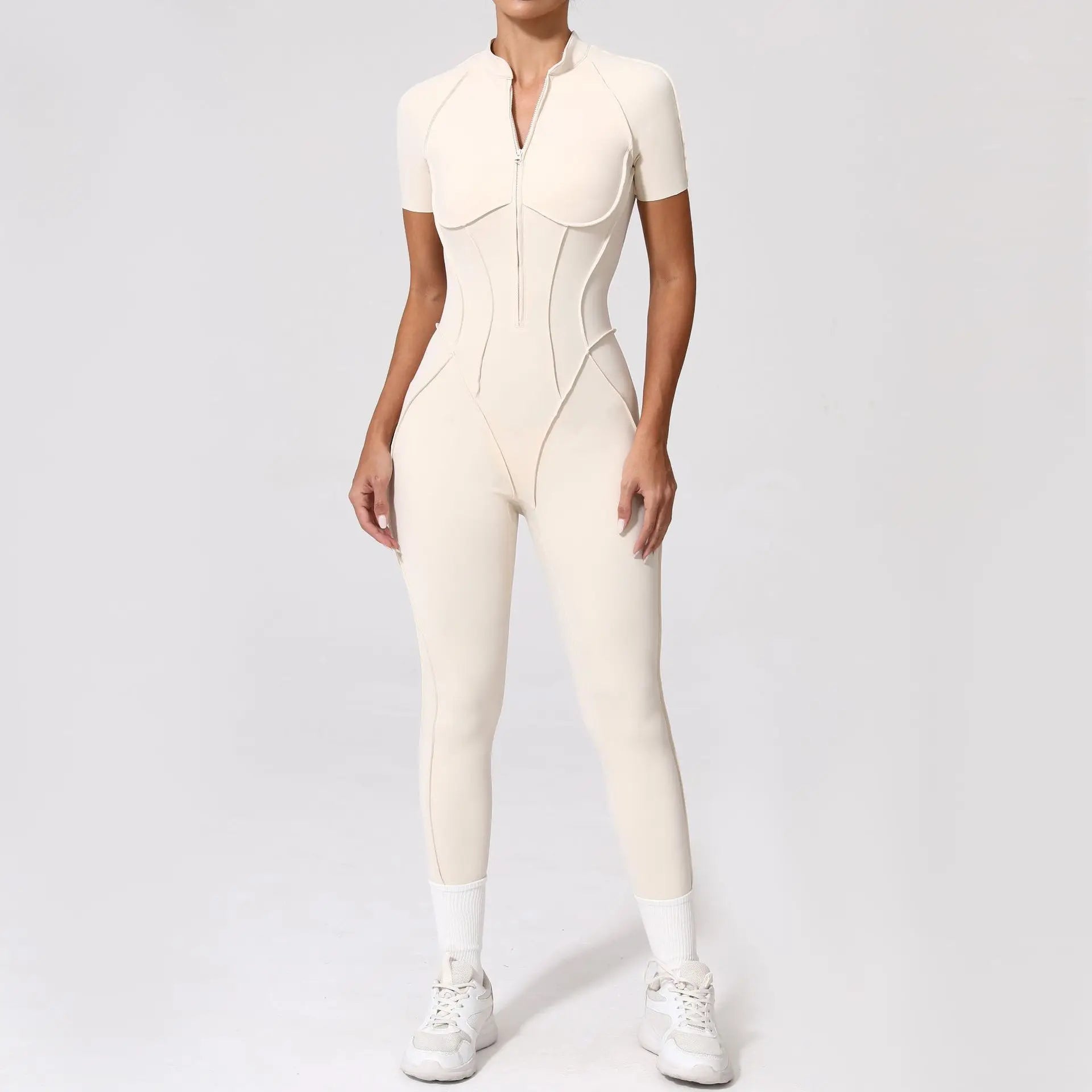 Seamless Yoga Jumpsuits Sports Fitness Zipper Hip-lifting Short-sleeved Backless Dance Workout Gym Shorts Bodysuits for Women