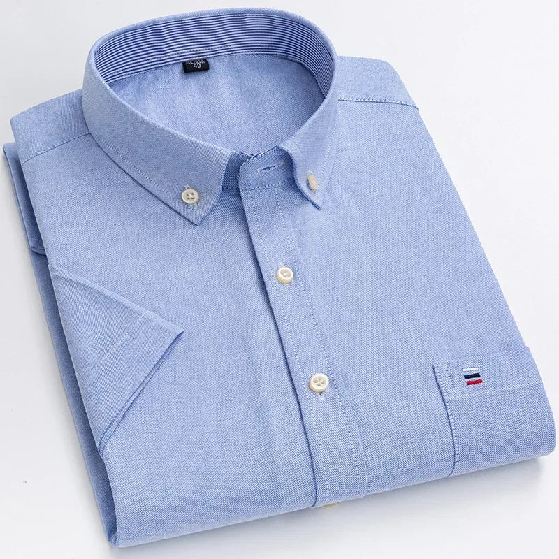 Plus size 7XL100%cotton oxford summer Casual Short sleeve shirts for men soft slim fit formal plain shirt white plaid clothes
