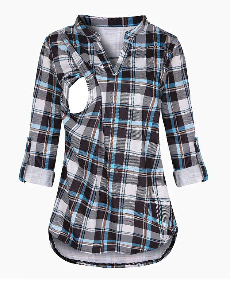 Women's Maternity Breastfeeding T-shirt V-Neck Solid Color Long Sleeve Nursing Tops Clothes for Pregnant Women Secondary image