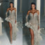 Sparkly Silver Champagne Evening Dress Corset Bodice Ruffled Slit Beaded Mermaid Formal Gowns Wedding Reception Vestidos Custom