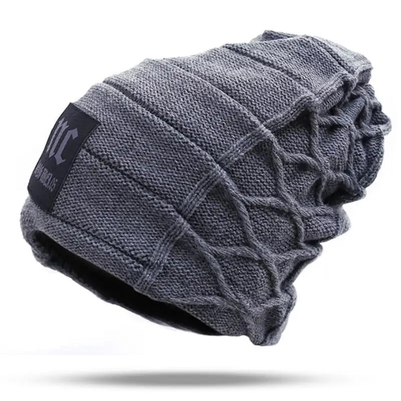New Unisex Warm Winter Hat Fashion NC Letter Label Knitted Hats For Men & Women Add Fur Lined Thick Ski Beanie Cap