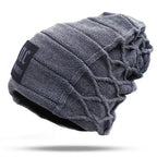 New Unisex Warm Winter Hat Fashion NC Letter Label Knitted Hats For Men & Women Add Fur Lined Thick Ski Beanie Cap