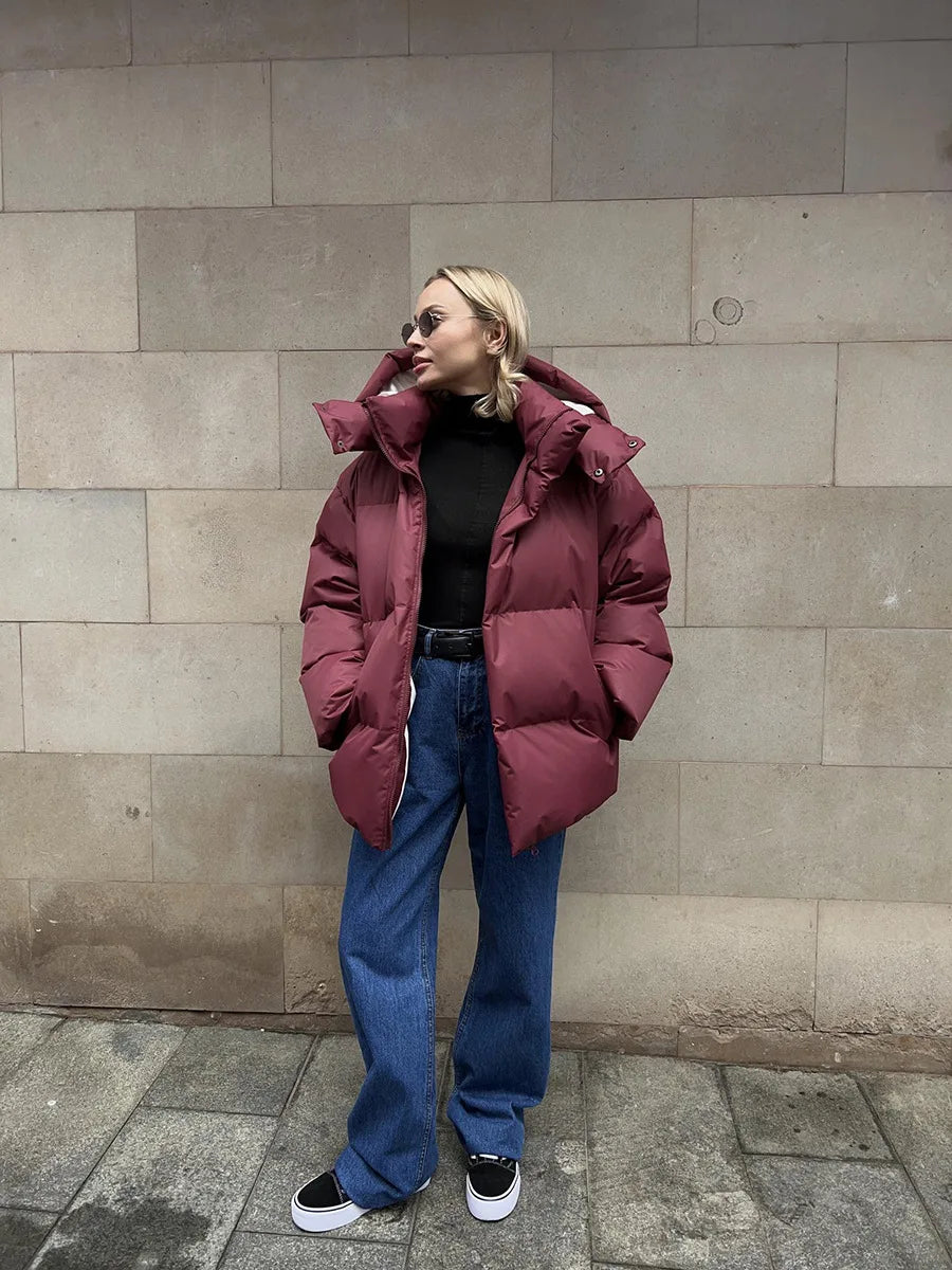 Women Winter Cotton Coat 2025 New Women Loose Cotton Padded Jacket Solid Hooded Parkas Coat Female Puffer Coat Winter Outwear