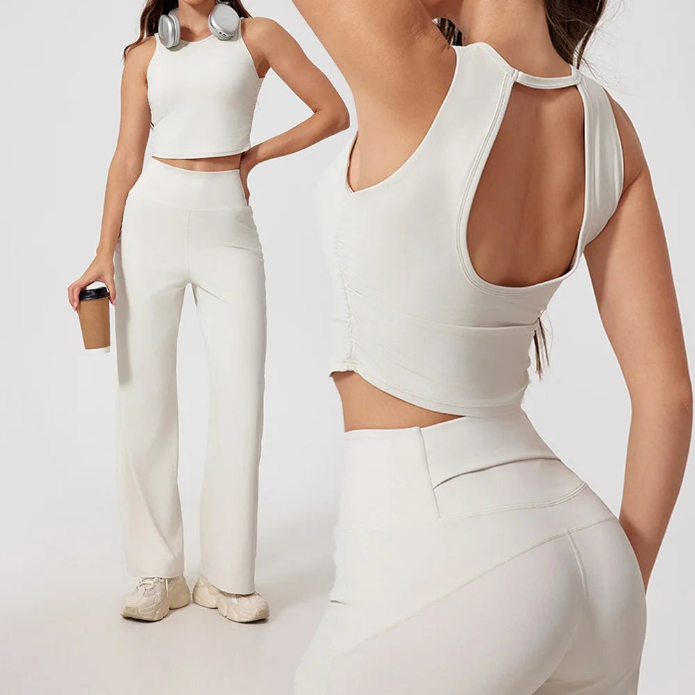 New Women Sportswear Yoga Set Sport Suit Gym Workout Clothes Gym Vest Crop Top High Waist Straight leg Pants Fitness Sports Wear Main image