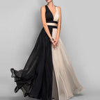 Party Dress Lady Chic Sleeveless Pleated Long Dress Elegant High Waist Evening Maxi Dress Women Fashion Gradient Patchwork Black