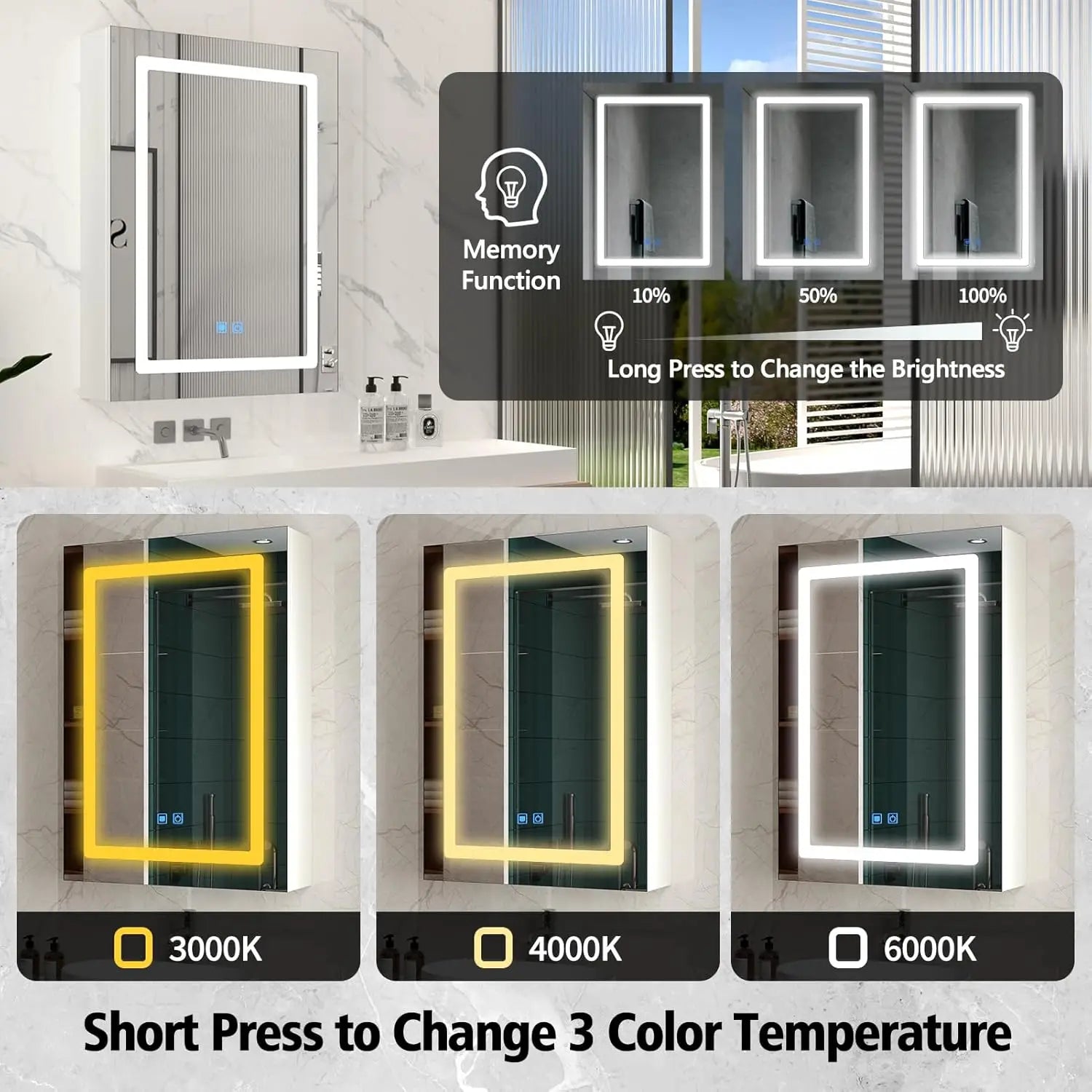 Medicine Cabinets for Bathroom,Medicine Cabinet Mirror,Lighted Medicine Cabinet with LED Lights,Adjustable Shelf,, Customized