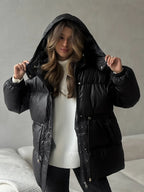 Bornladies Drawstring Slim Fit Cotton Jacket Women's  Winter New Hooded Zipper Cotton Robe Comfortable Warm Bread Jacket