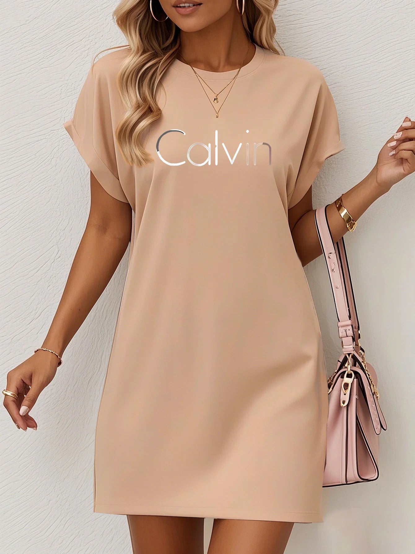 Women's summer casual plus size portrait abstract print large round neck short sleeved pocket dress