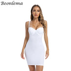 Short Bodycon Dress Backless Skinny Straps Solid Casual Sexy Sleeveless Summer High Waist Club Slim Mini Dresses Ladies Basic