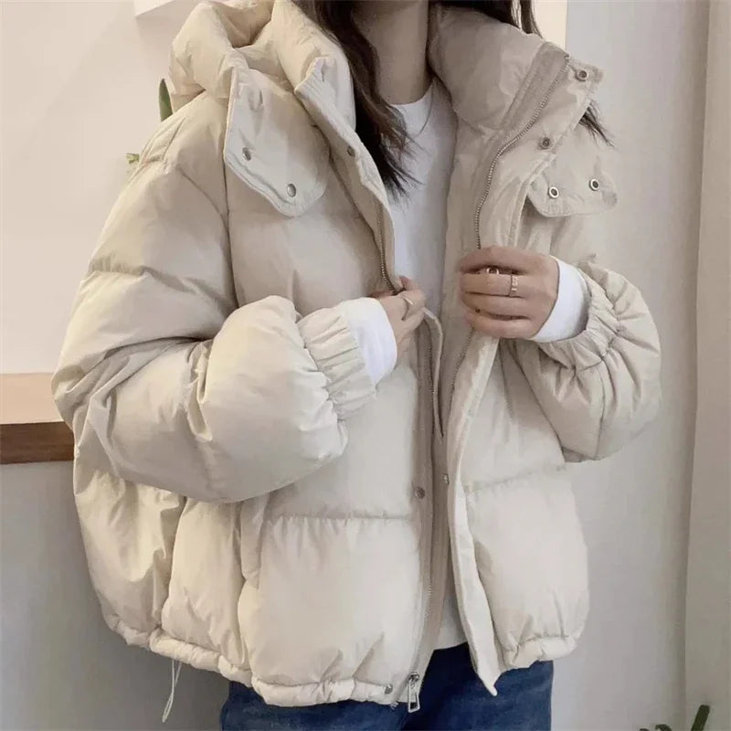 Women Korean Cotton Parkas Hooded Winter Oversize Coat Thick Warm Loose Puffer Jacket Female Solid Fashion Zipper Outwear Main image