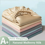 Mulberry Silk Fitted Bed Sheet with Elastic Bands Luxury Mattress Cover Single Double King Queen Size Bed Cover 100/140/200/220