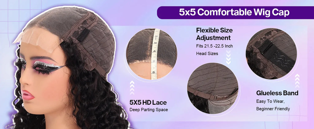 250Density Glueless Short Bob Wig 10 Inch Deep Wave Lace Front Bob Wigs Human Hair 5x5 Glueless Bob Wig Human Hair Ready To Wear