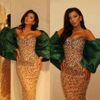 Luxurious Mermaid Evening Dress Off Shoulder Crystal Beaded Prom Gowns Illusion Floor Length Celebrity Party Dresses Customized