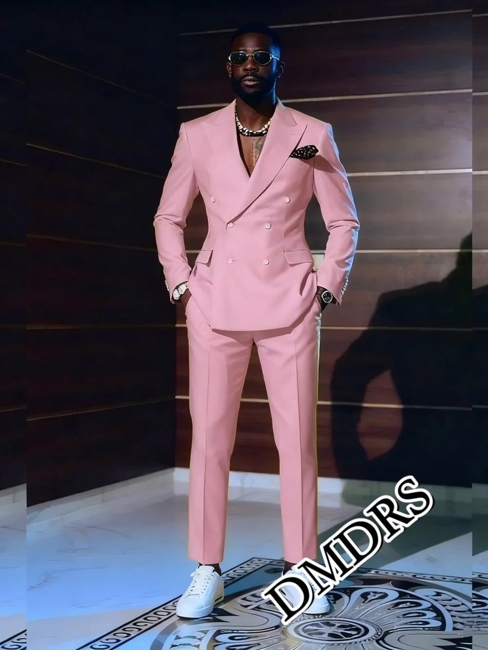 Stylish Pink Men's Suit Set 2PCS  For Wedding Formal Business Men's Suit Set Stylish Office Men's Suit Set Main image