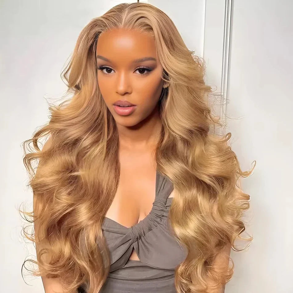 13x6 HD Body Wave Honey Blonde Lace Front Human Hair Wig For Women Colored #27 13x4 Transparent Lace Frontal Wigs Pre Plucked
