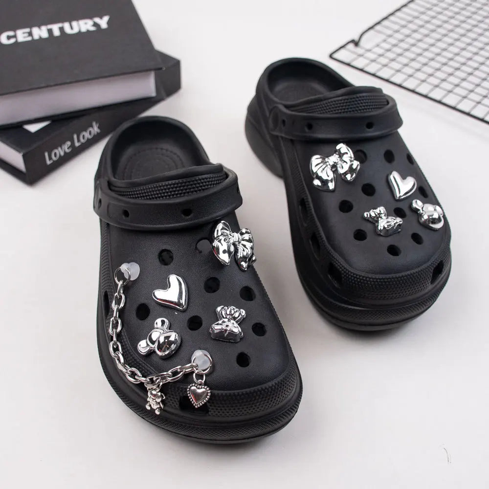 9PCS Summer Fashion Shoe Charms DIY Acrylic Butterfly Cartoon Bear Decoration Buckle for Clogs Shoe Charm Accessories