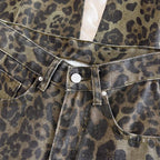 Female Retro Designer Straight Leg Jeans Pants Lady Fashion High Waist Denim Pants Women Leopard Print Baggy Trousers