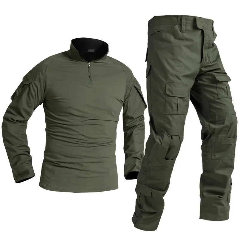 Camo Tactical Sets Outdoor Long Sleeve Wear-resisting T Shirts+Multi-pocket Tactic Cargo Pants Suit Training Workwear Combat Set