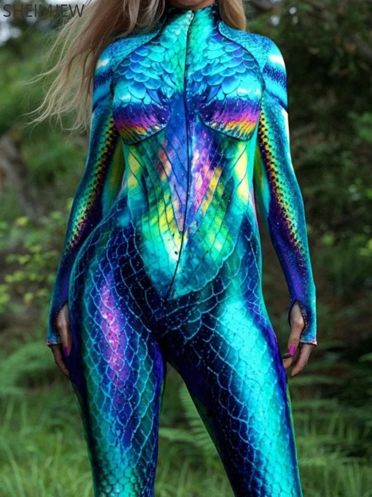 Sexy Snake Print Jumpsuit Colorful Party Morphsuit Holiday Party Forest Theme Front Zipper Zentai Suits Rave Outfits 2025 & 2026 Main image